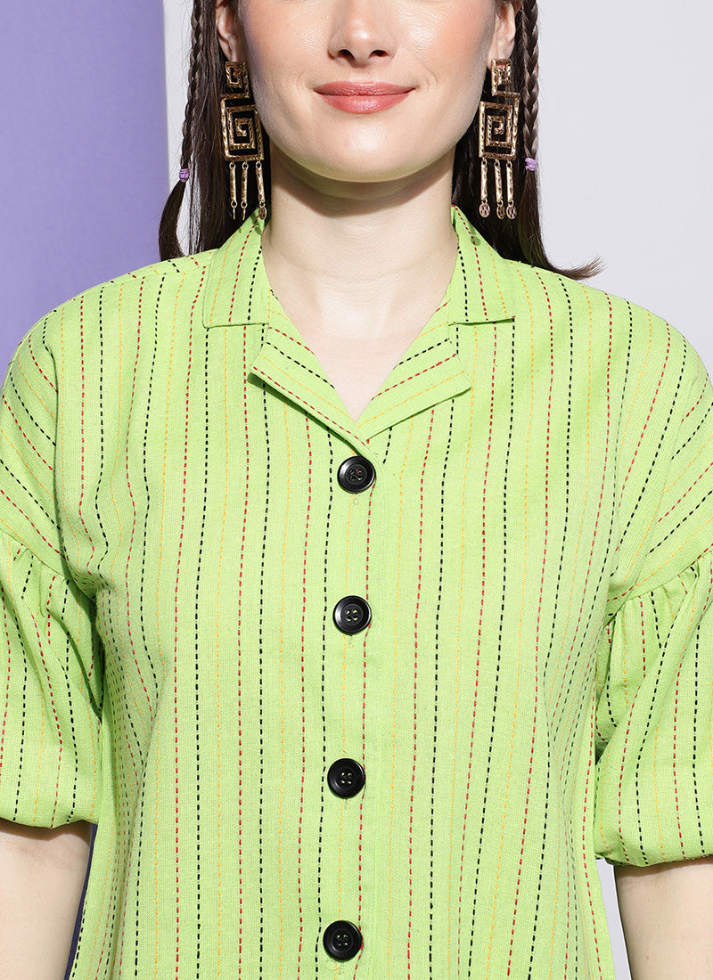 Neon Green Gathered Details Shirt