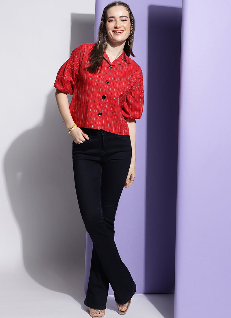 Red Drop Shoulder Party Wear Shirt