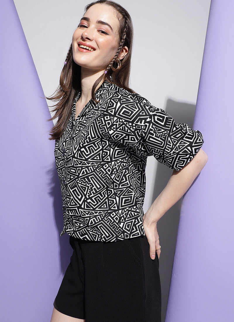 Black Geometric Print Shirt