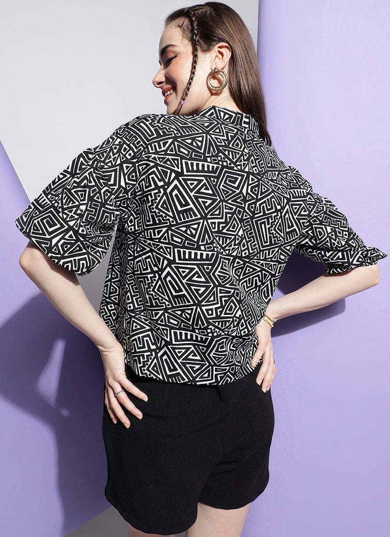 Black Geometric Print Shirt