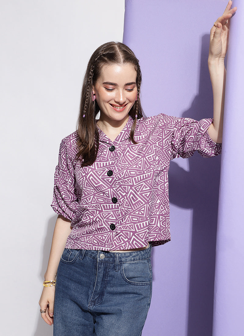 Lavender Resort Wear Print Shirt