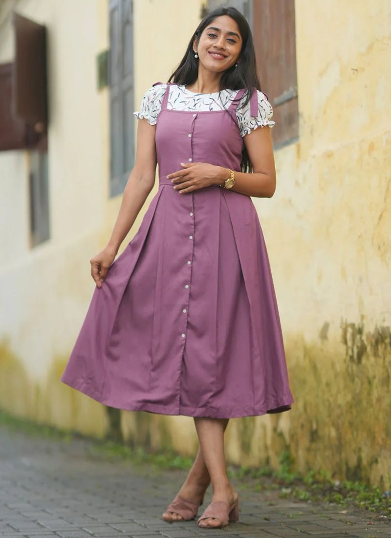 Lavender Printed Dungaree Set