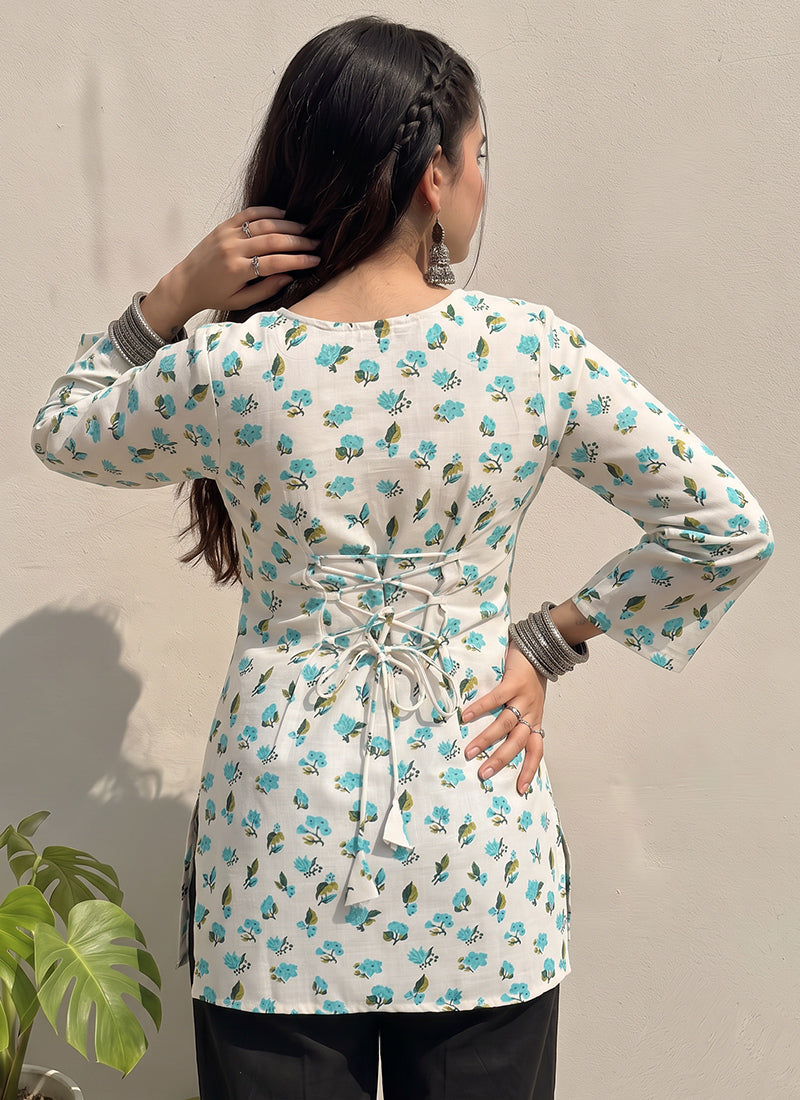 Off White Digital Printed Cotton Kurti