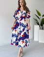 Blue Rayon Flower Printed Midi Dress