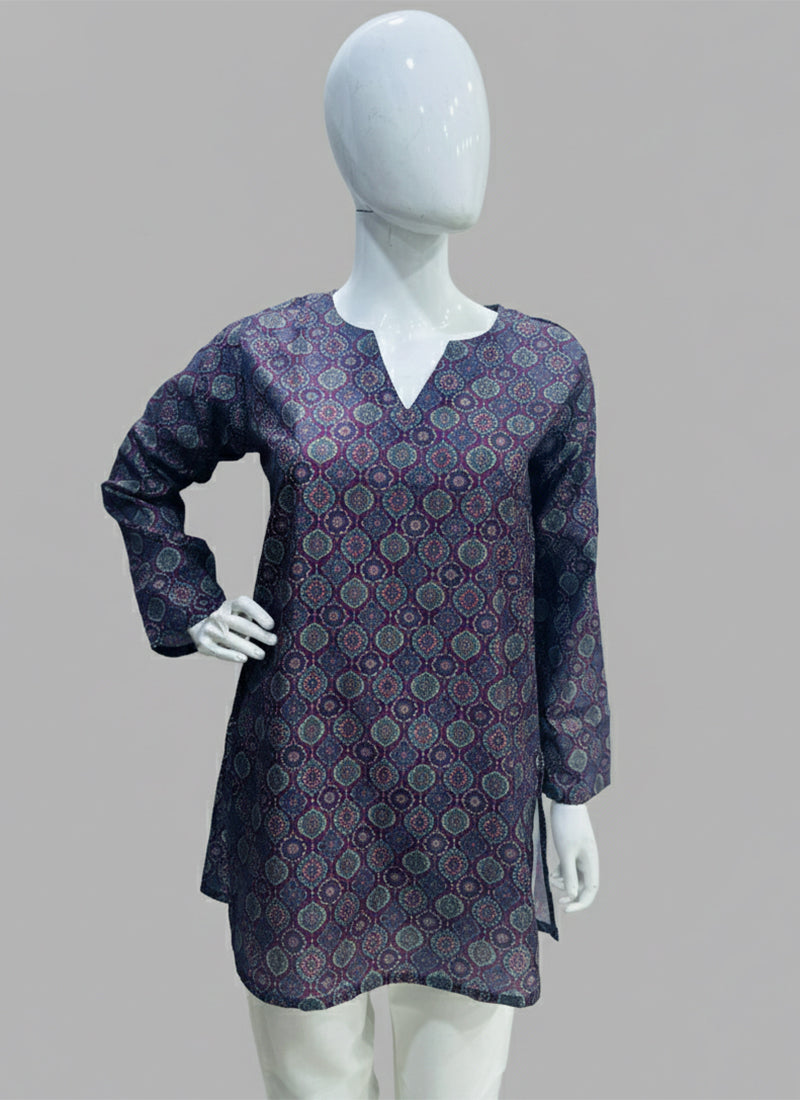 Lavender Digital Printed Muslin Casual Short Kurti