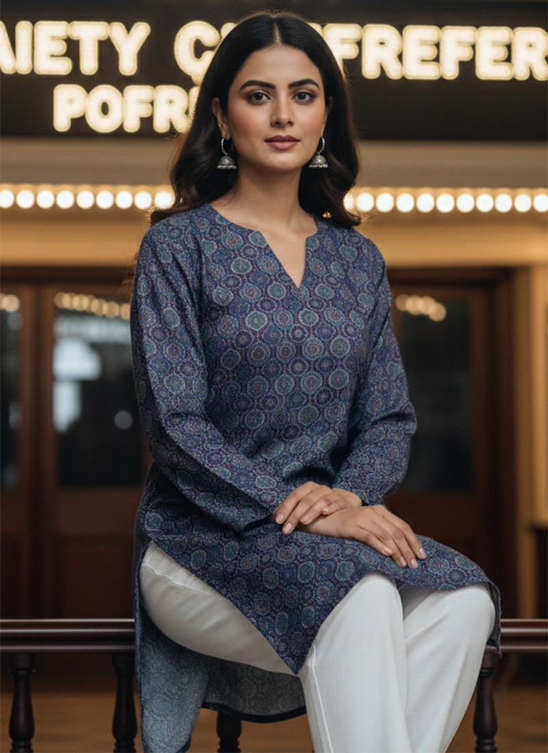 Lavender Digital Printed Muslin Casual Short Kurti