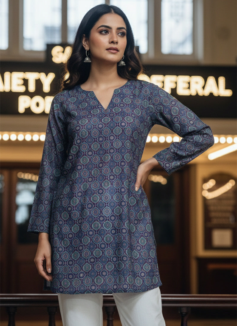 Lavender Digital Printed Muslin Casual Short Kurti
