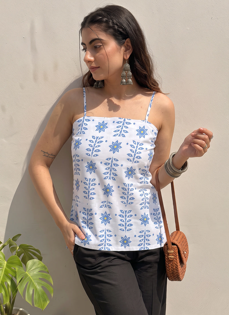White Floral Printed Cotton Outwear Kurti