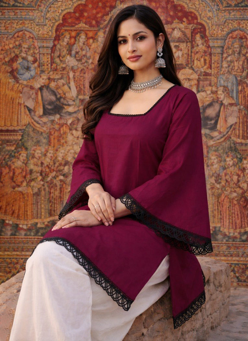 Wine Square Neck Roman Silk Kurti
