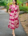 Red rayon printed midi dress