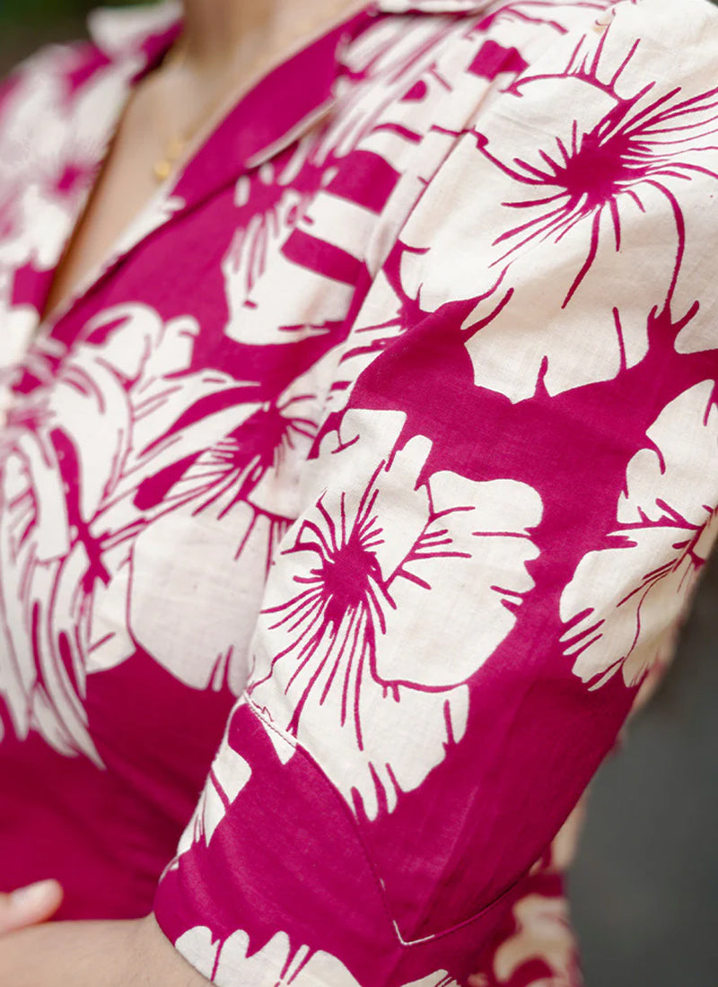 Red rayon printed midi dress