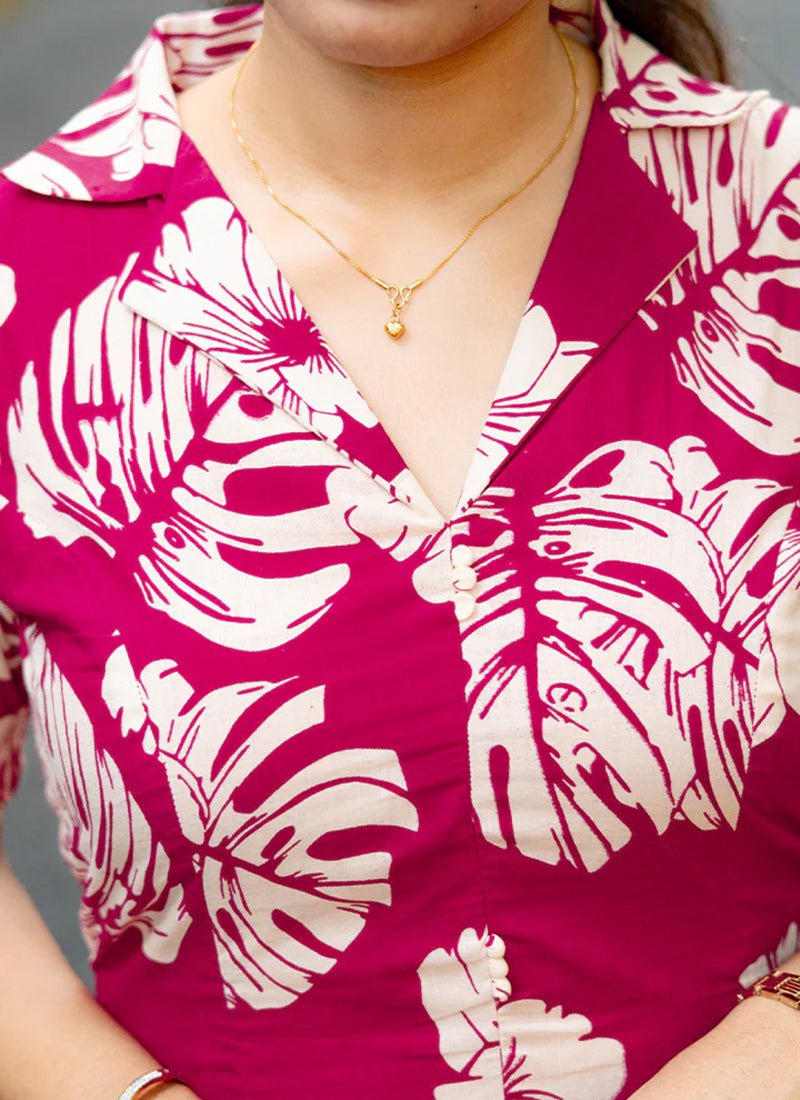 Red rayon printed midi dress