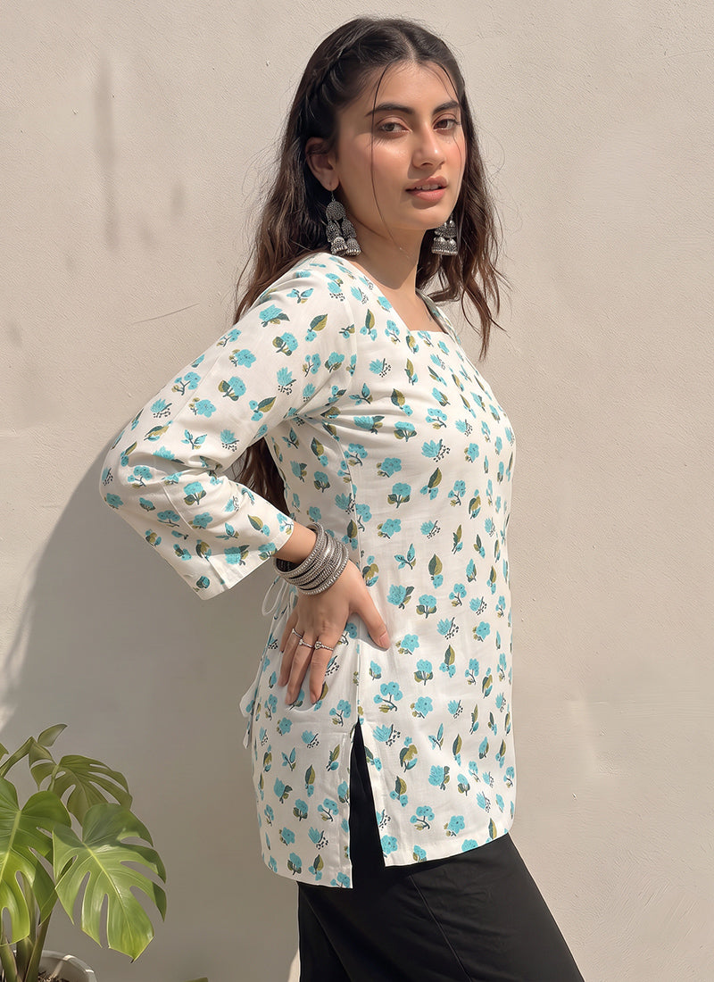 Off White Digital Printed Cotton Kurti