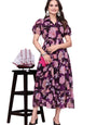 Wine Flower Printed Georgette Fit & Flare Midi Dress