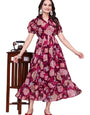 Maroon Flower Printed Georgette Fit & Flare Midi Dress