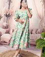 Mint Green Cotton Digital Printed Midi Dress