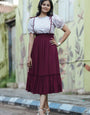 Maroon And White Rayon Printed Outwear Midi Dress