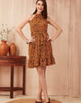 Yellow Polyester Chitah Printed Outing  Mini Dress