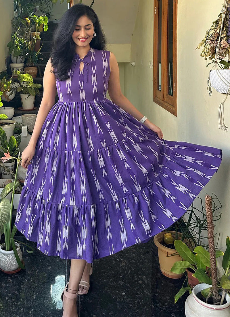 Purple Cotton Printed Dress