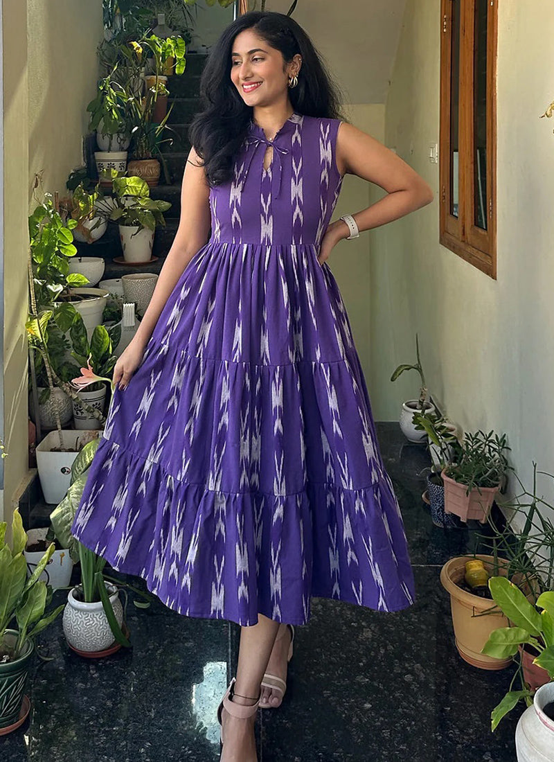 Purple Cotton Printed Dress