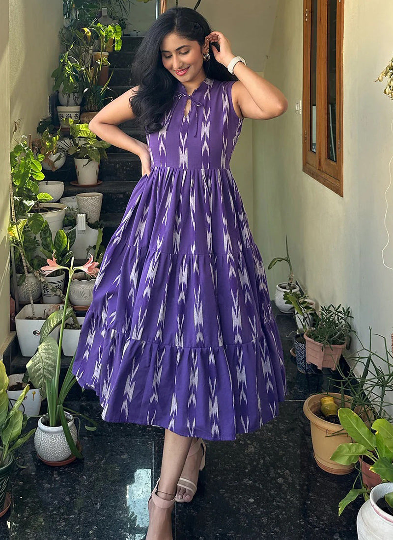 Purple Cotton Printed Dress