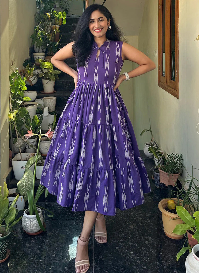 Purple Cotton Printed Dress