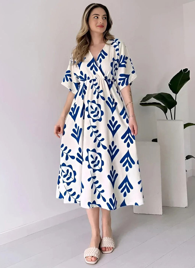 White And Blue Midi Dress