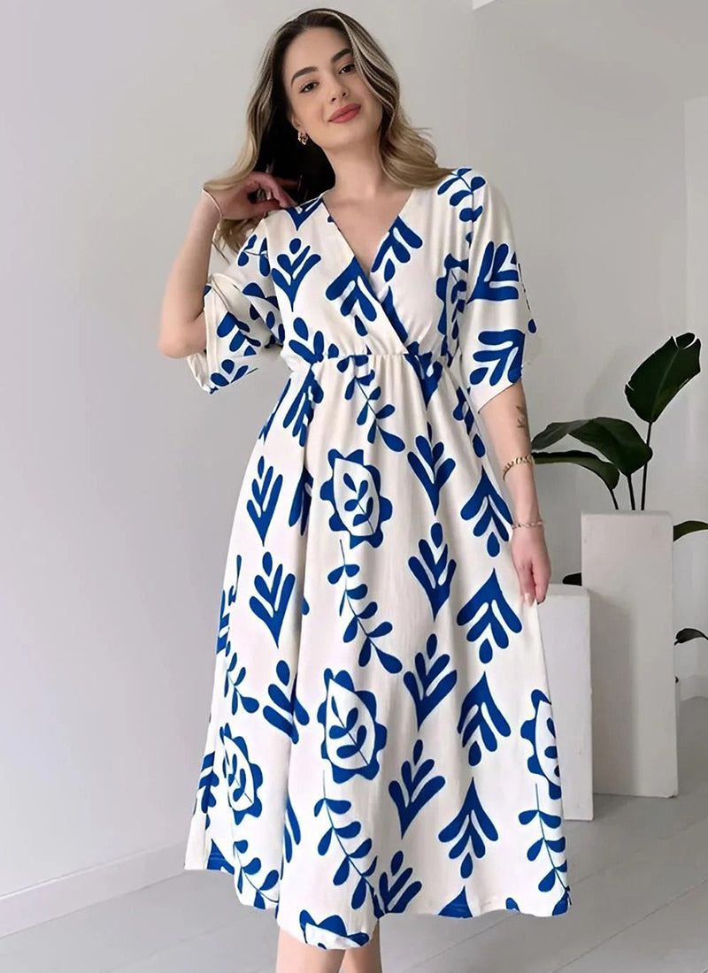 White And Blue Midi Dress