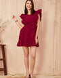 Wine Polyester Butterfly style  Party Wear Mini Dress