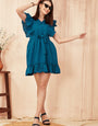 Blue Polyester Butterfly style  Party Wear Mini Dress