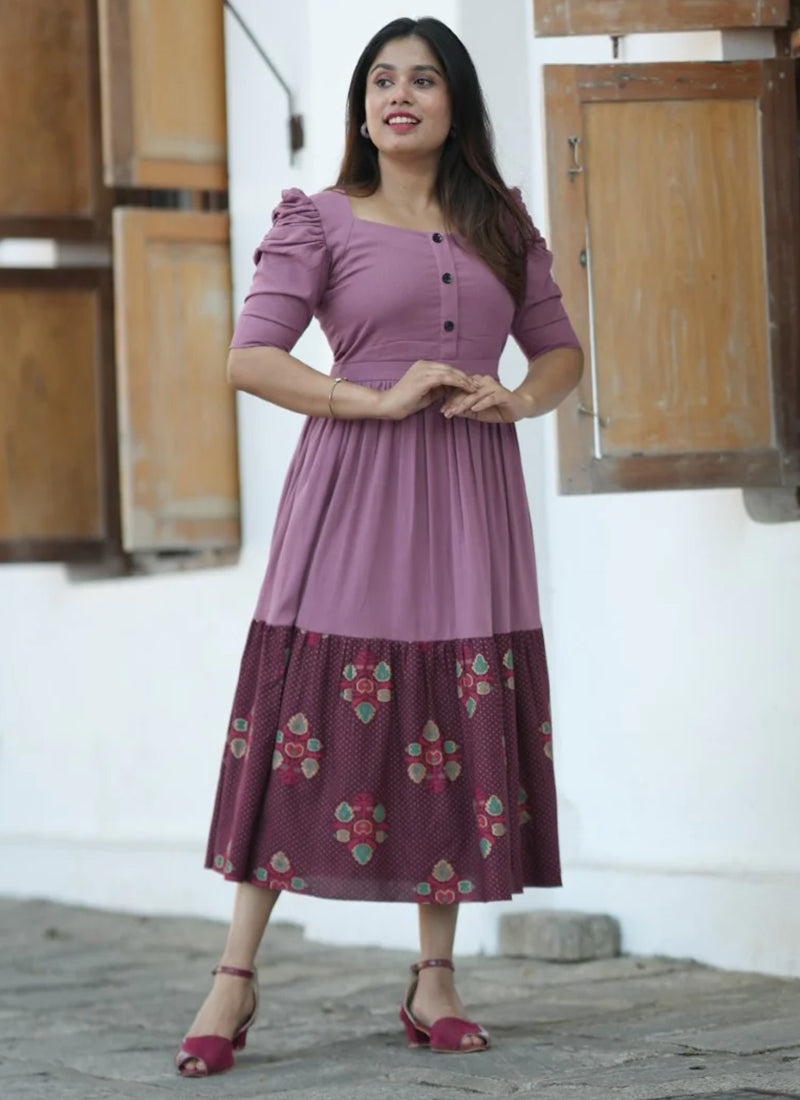 Peach Daman Printed dress