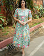 Mint Green Cotton Digital Printed Midi Dress