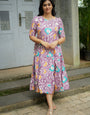Lavender Digital Printed Cotton Midi Dress