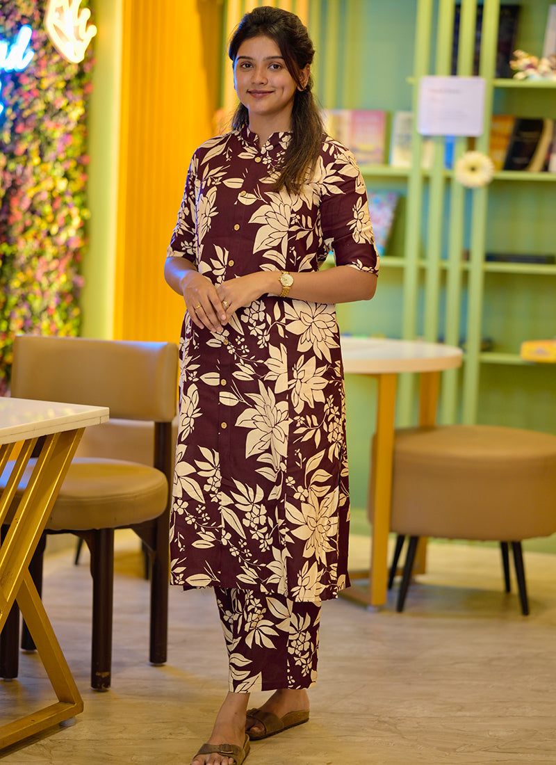 Coffee Pure rayon casual cord-set