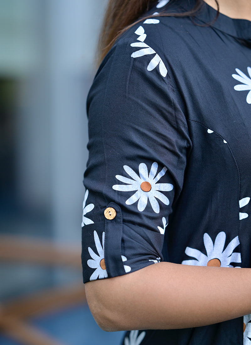 Black floral printed cord set