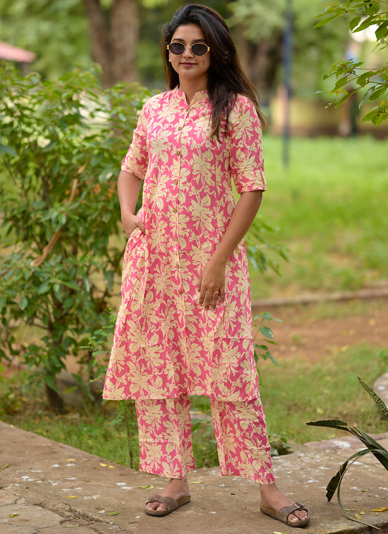 Peach Rayon Cotton Casual Cord-set