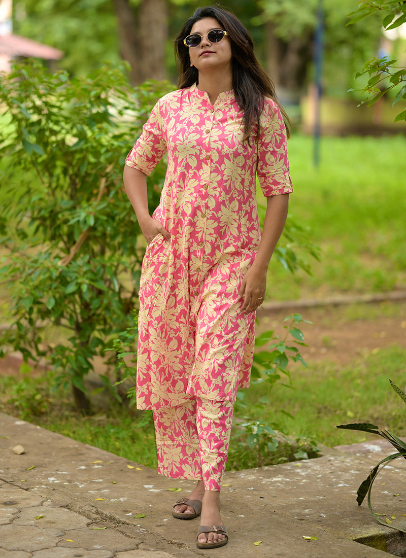 Peach Rayon Cotton Casual Cord-set
