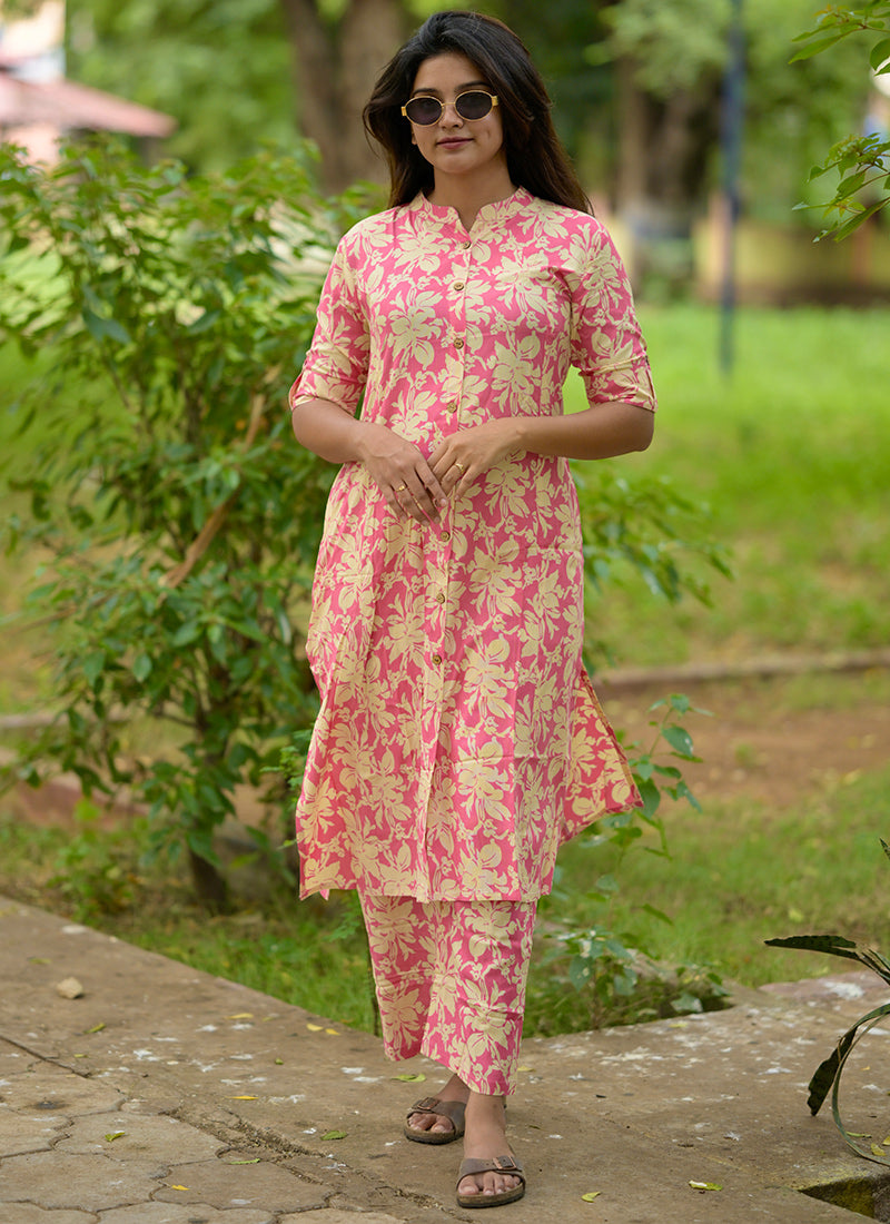 Peach Rayon Cotton Casual Cord-set