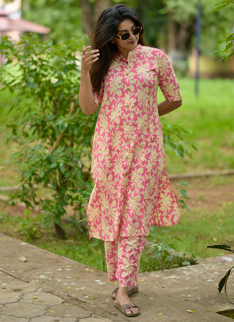 Peach Rayon Cotton Casual Cord-set