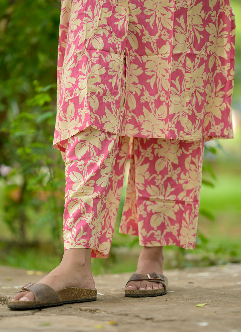 Peach Rayon Cotton Casual Cord-set