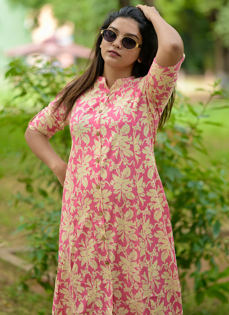 Peach Rayon Cotton Casual Cord-set