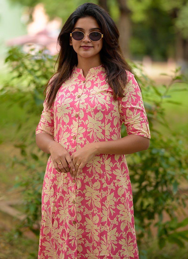 Peach Rayon Cotton Casual Cord-set