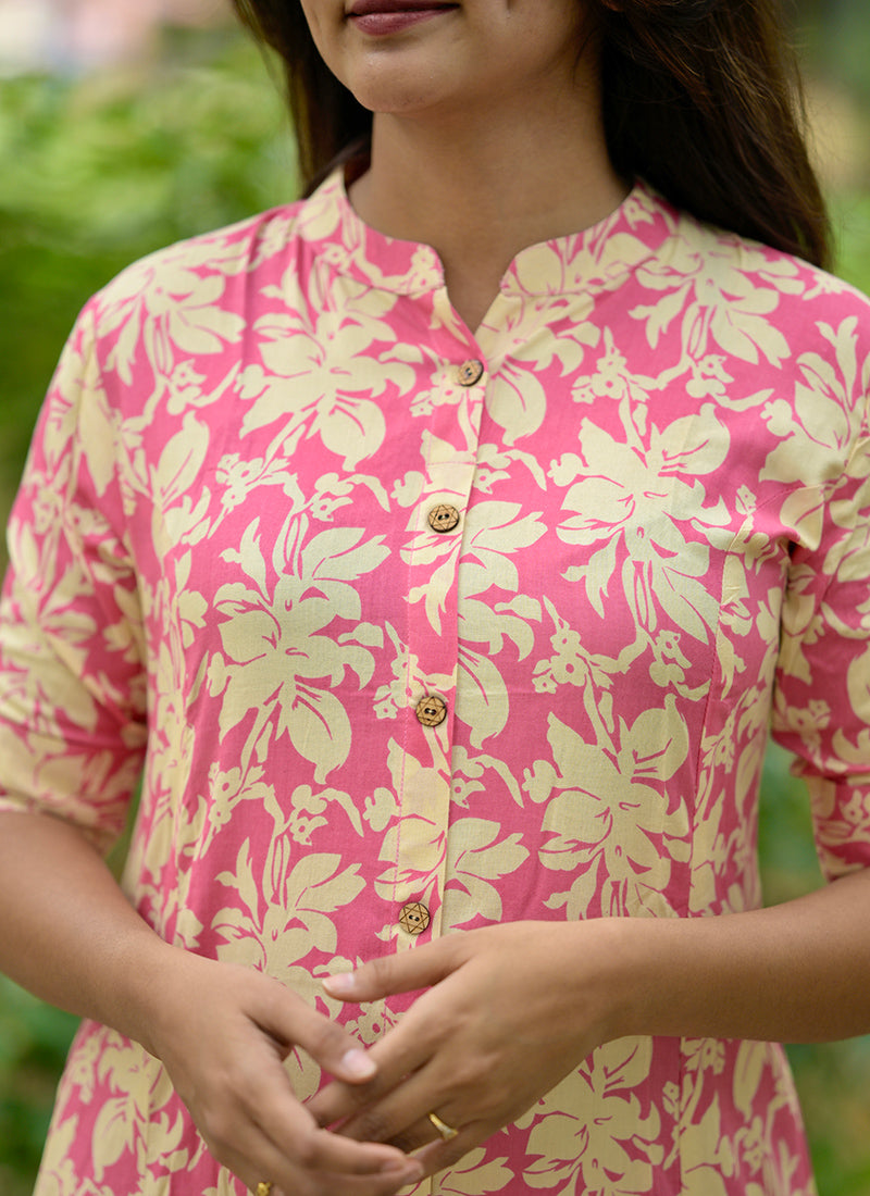 Peach Rayon Cotton Casual Cord-set