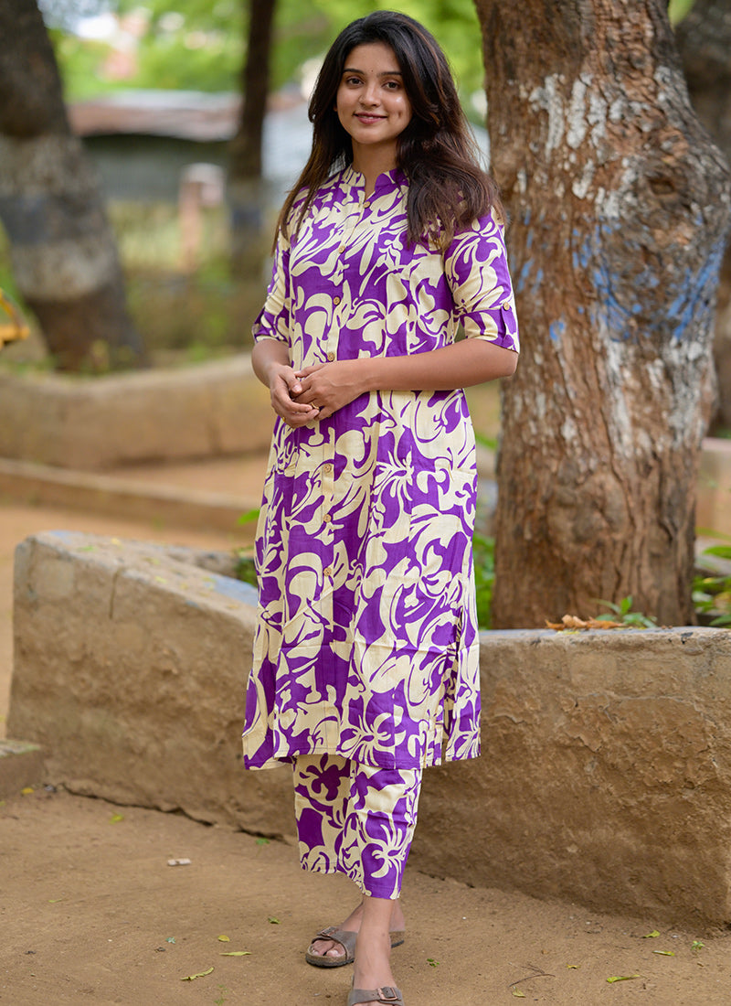 Purple Pure Rayon Cotton Cord-set
