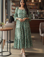 Green Leaf Printed Georgette Outwear Midi Dress