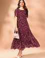 Urbane Wine Georgette Printed Maxi Dress