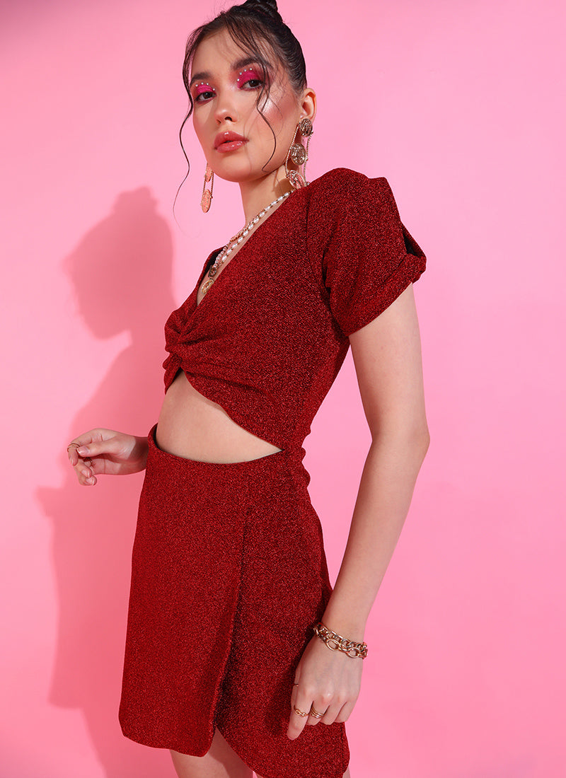 Red Waist Cut Out Lycra Mini Dress