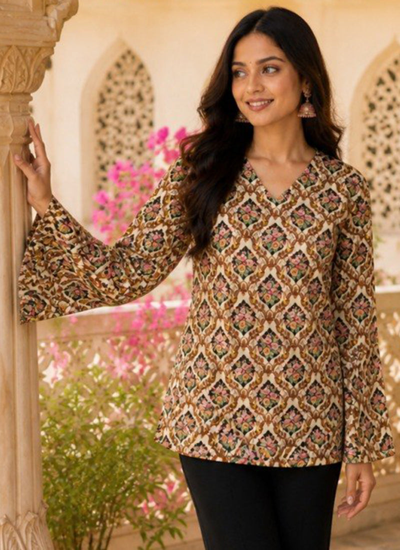 Multi Color Rayon Printed Office Wear Kurti