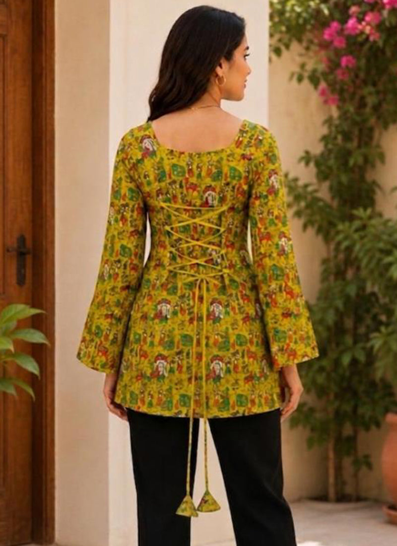 Green Rayon Digital Printed Outwear Kurti