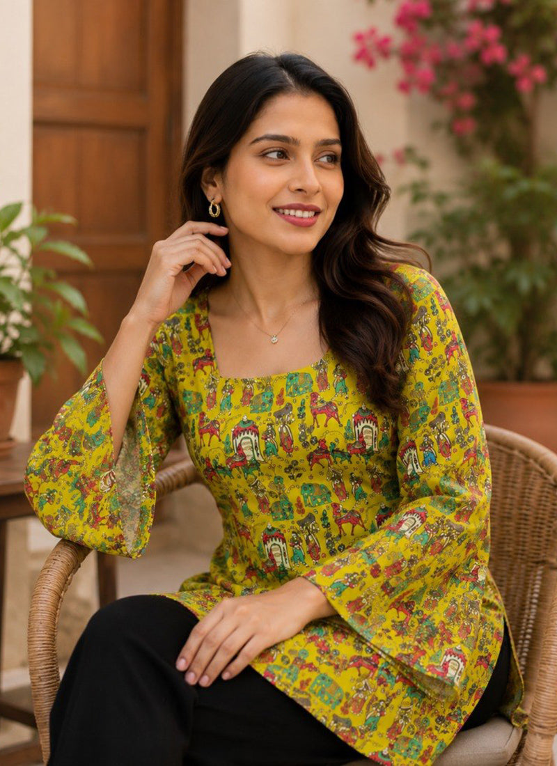 Green Rayon Digital Printed Outwear Kurti